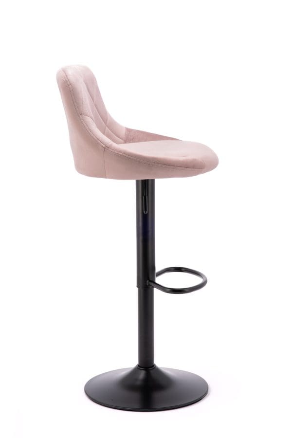 Side of pink velvet bar stool