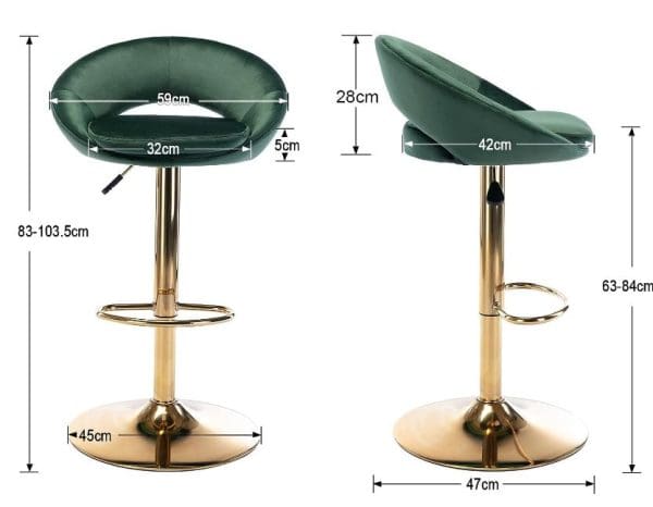 green velvet bar stool dimensions