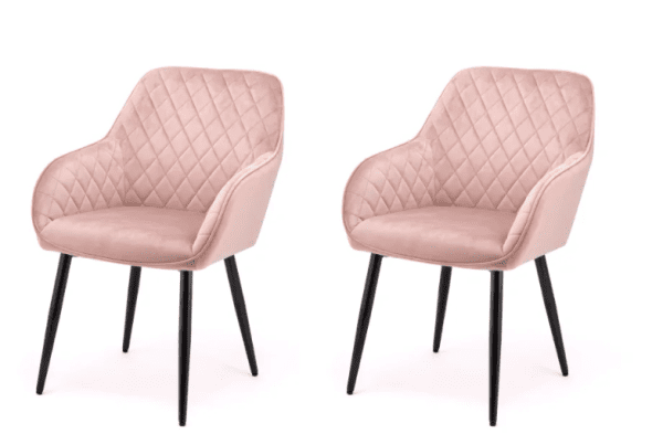 Set of pink velvet dining chairs