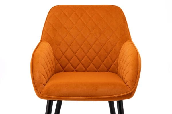 Orange velvet dining chair close