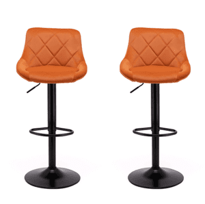 pair of orange velvet bar stools